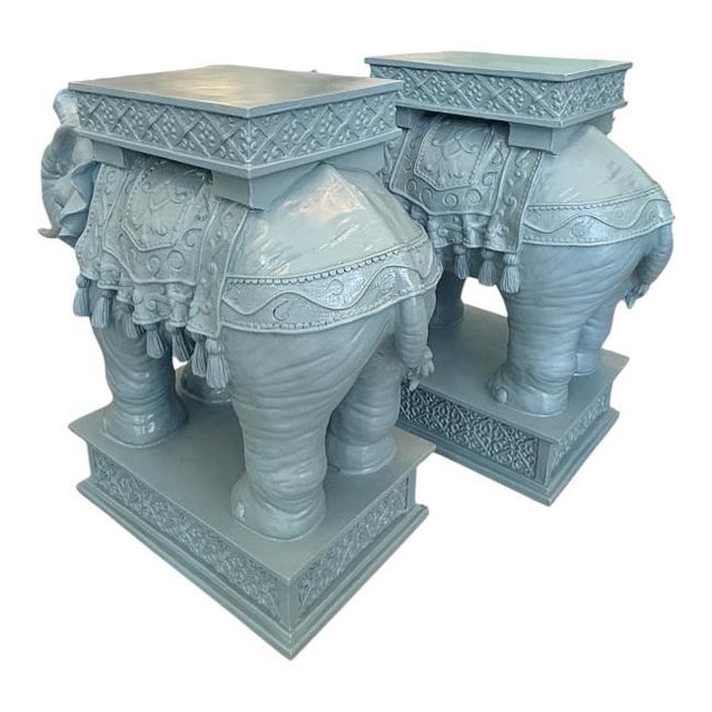 Vintage Hollywood Regency Elephant Pedestal Side Tables – Pair For Sale - Image 4 of 6