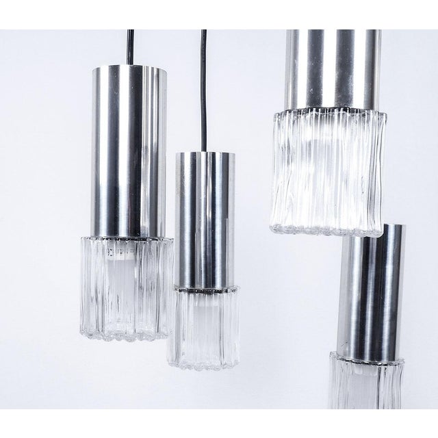 Metal Vintage Glass and Chrome Cascade Pendant Lamp, 1960s For Sale - Image 7 of 13