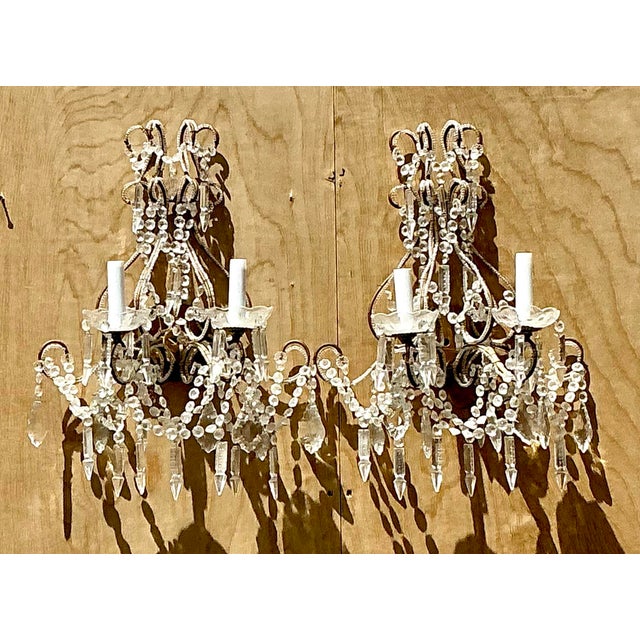 Vintage Cut Crystal Swag Light Sconces - A Pair For Sale - Image 9 of 12