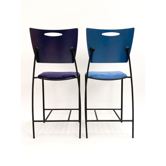 1980s Pair of Dakota Jackson Postmodern Bar Stools For Sale In Providence - Image 6 of 8