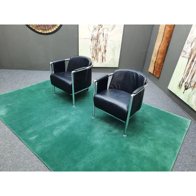 Vintage Italian Club Chairs in Leather, 1980s, Set of 2 For Sale - Image 4 of 14