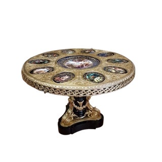 Large Royal Salon Porcelain and Gilt Bronze Round Table Hand-Painted With Classical Motifs For Sale