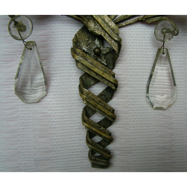 1950s C. 1950's Maison Bagues French Hollywood Regency Silvered Steel & Crystal "Sun & Ray" Sconce For Sale - Image 5 of 6