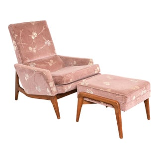 Lawrence Peabody for Richardson Nemschoff Mid-Century Modern Upholstered Lounge Chair With Ottoman, 1960s For Sale