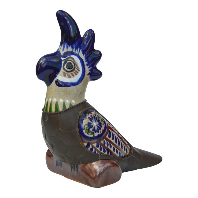 Vintage Ceramic Parrot with Brass Inlay For Sale