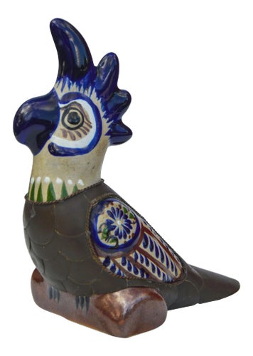 Vintage Ceramic Parrot with Brass Inlay