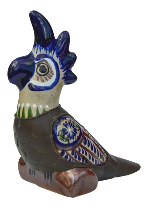 Vintage Ceramic Parrot with Brass Inlay