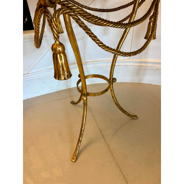 Gold Antique Italian Gilt Metal and Verde Marble Tassel Side Tables, 1920, Set of 2 For Sale - Image 8 of 14