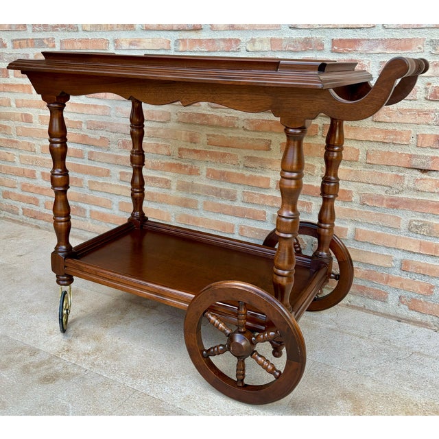 Mid-Century French Wooden Bar Cart Trolley, 1950s For Sale - Image 9 of 18