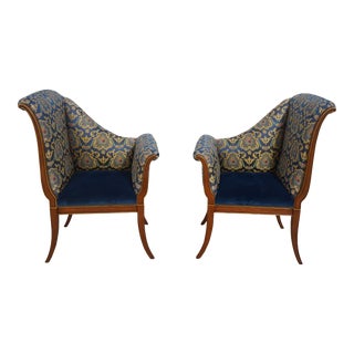 Pair Karges Damask Upholstered Fireside Chairs For Sale