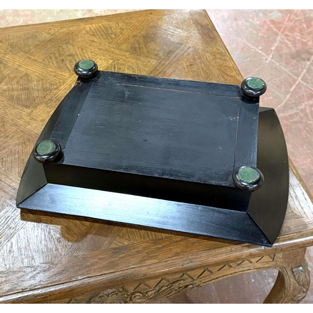 French Art Deco Black Lacquered Wood Desk Set With Glass Inkwells For Sale - Image 9 of 9