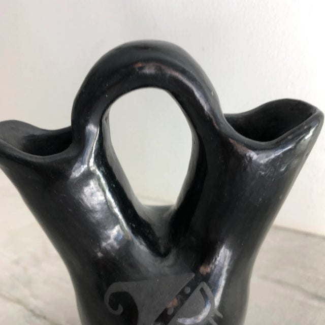 Native American Vintage Black-Ware Santa Clara Pueblo Pottery Wedding Vase For Sale - Image 3 of 8