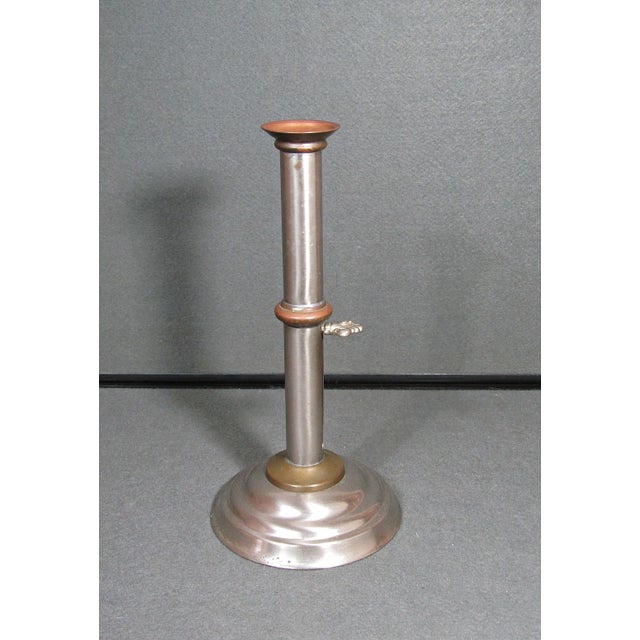 Antique Mixed-Metal Push-Up Candlestick, Brass & Copper, 10.75"h For Sale In Austin - Image 6 of 8