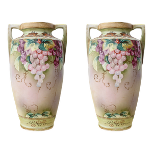 Nippon - Pair of Vases, C. Early 20th Century Stamped Antique Hand Painted