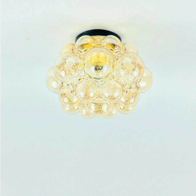 Glashütte Limburg 1970s Mid-Century Modern Amber Bubble Glass Flush Mounts by Helena Tynell for Limburg - a Pair For Sale - Image 4 of 10