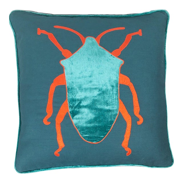 Decorative Embroidered Beetle Pillow For Sale