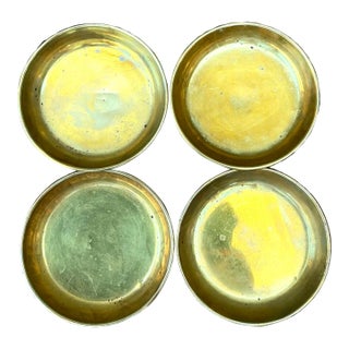 Vintage Polished Brass Coasters - Set of 4 For Sale