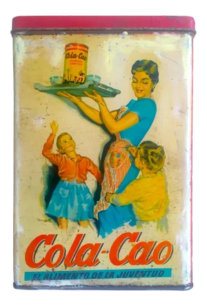 Vintage 1950's Mid Century Spain " Cola - Cao " Lithograph Print Advertising Tin Metal Box