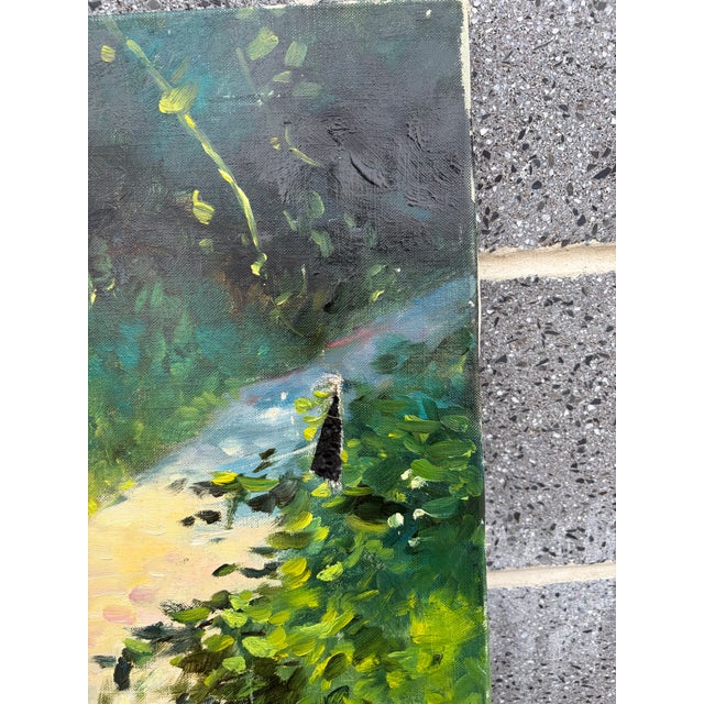 Vintage p.g. Tiele Signed Impressionist Oil Painting of Children Feeding Birds For Sale - Image 4 of 7