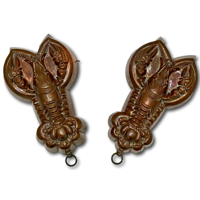 Rare Original Matching Pair of Early 1900s Antique Germany Hand Wrought Solid Copper Lobster Kitchen Molds For Sale In Boston - Image 6 of 18