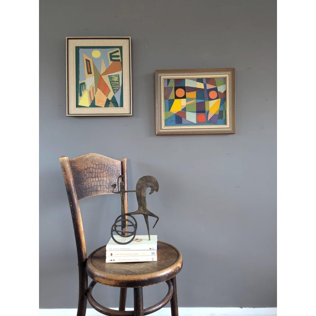 Mid-Century Modern Mid-Century Modern 'Modernist Mosaic' Vintage Original Swedish Geometric Abstract Oil Painting, Framed For Sale - Image 3 of 9