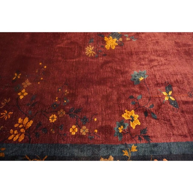 1920s Red Wine Field Oriental Floral Antique Chinese Art Deco Room Size Rug For Sale - Image 4 of 9