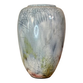 1990s Signed Dale Ferguson Raku Vase – Tall Crackle-Glaze Studio Pottery For Sale