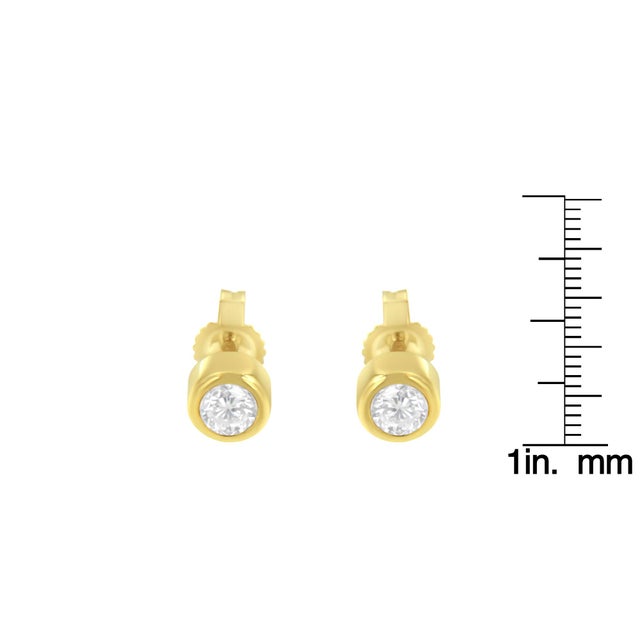 10K Yellow Gold 0.30 Cttw Round Brilliant-Cut Near Colorless Diamond Bezel-Set Stud Earrings (H-I Color, I1-I2 Clarity) For Sale In New York - Image 6 of 6
