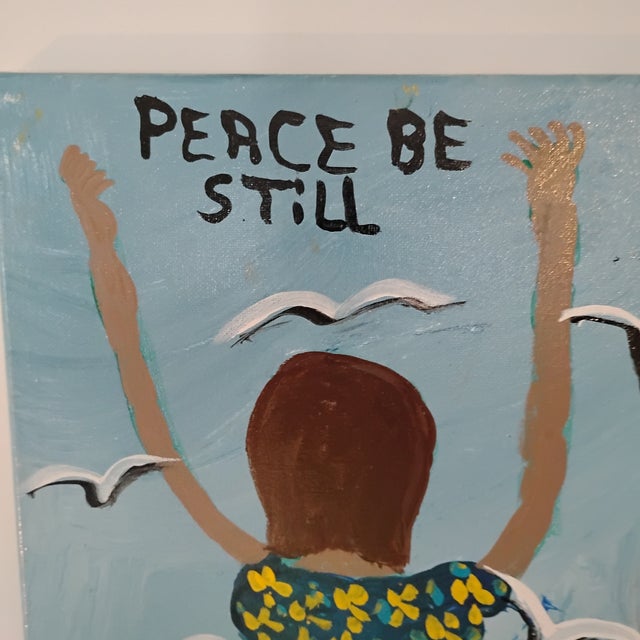 Folk Art Peace Be Still Oil Painting For Sale - Image 3 of 7