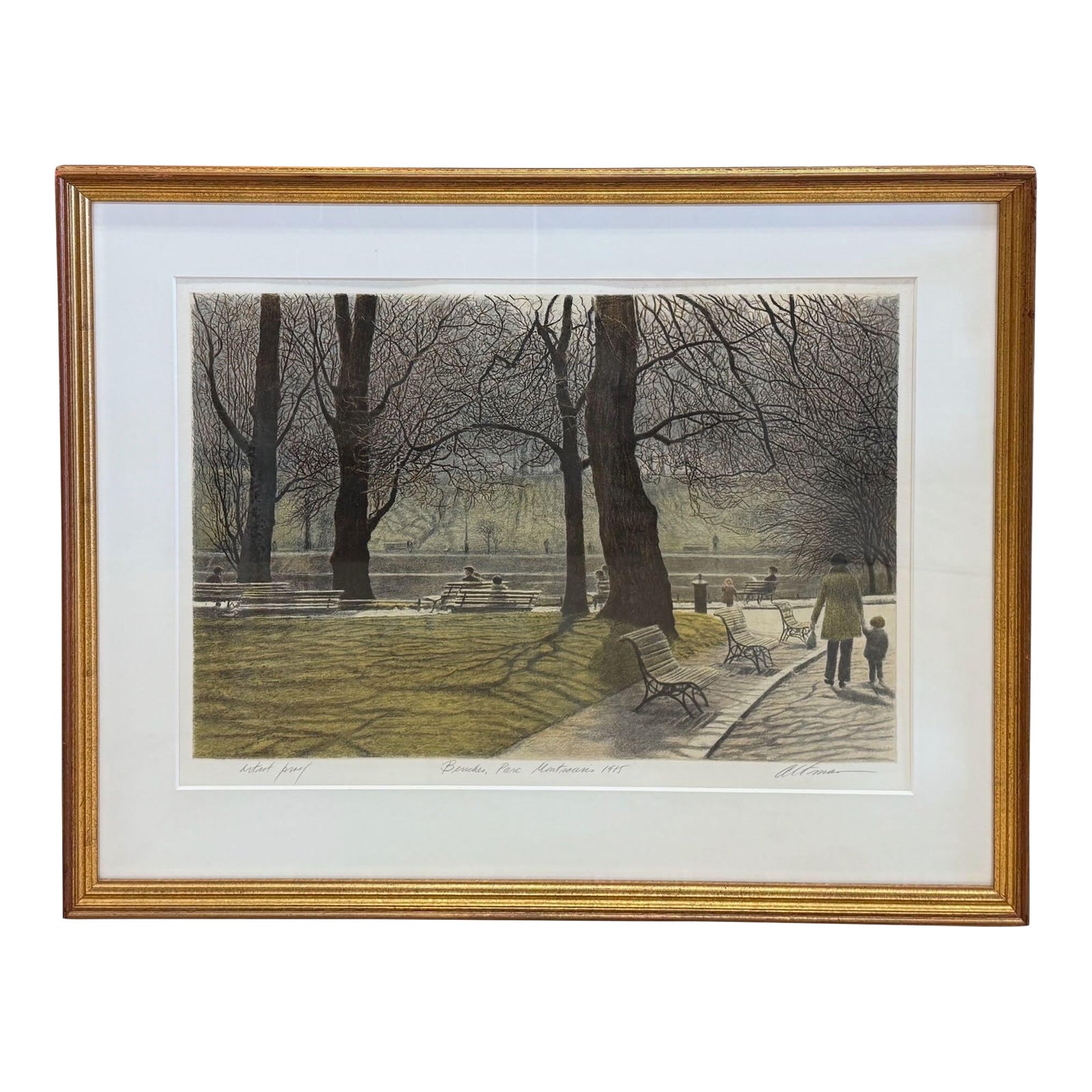 Harold Altman, Benches Park Montsouris, 1985. Framed Lithograph