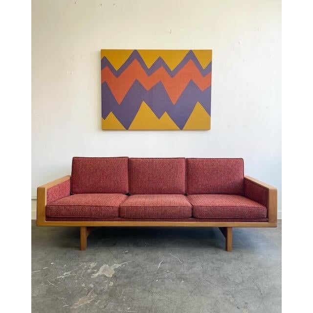 Mid-Century Modern 1950’s Hans Wegner Style Oak 3 Seater Sofa For Sale - Image 3 of 9