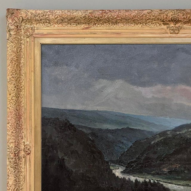 Wood Antique Framed Oil Painting on Canvas of Ardennes Landscape by Rene Toussaint (1902-1971) For Sale - Image 7 of 16
