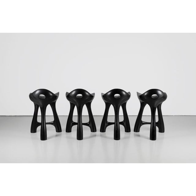 Tripod Stool in Black-Stained and Varnished Ash by Maxime Goléo For Sale - Image 12 of 13