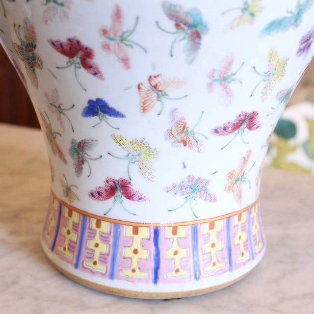 Pair of Large Chinese Thousand Butterfly Pattern Polychrome Vases For Sale - Image 6 of 12