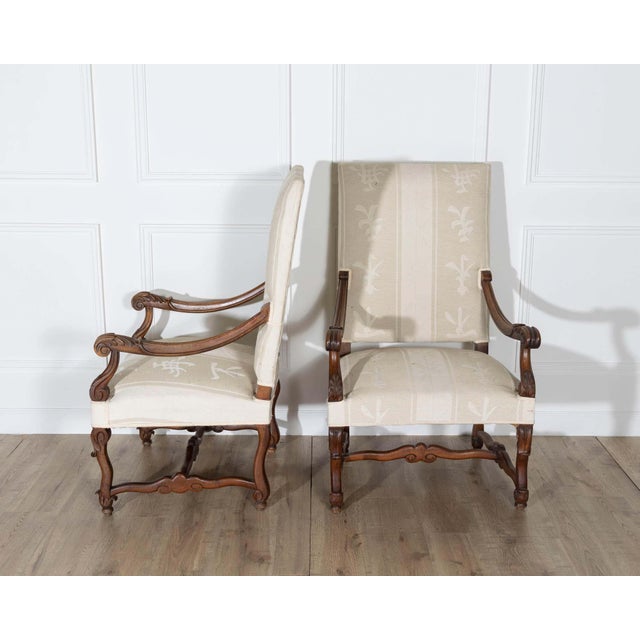Mid 20th Century Mid 20th Century Pair of Large Louis XIII Style Carved Oak Armchairs For Sale - Image 5 of 12