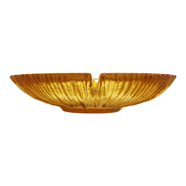 Mid Century Amber Glass Ashtray For Sale