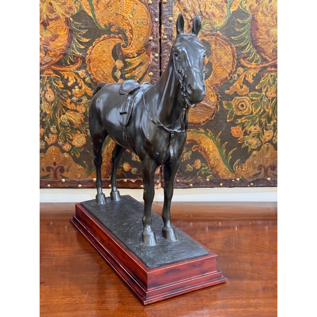 Traditional Large Cast Metal Horse Sculpture on Wood Plinth, First Half of the 20th Century For Sale - Image 3 of 10