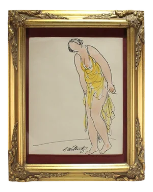 Abraham Walkowitz Ink Drawing of Ballet Dancer Isadora Duncan in Yellow