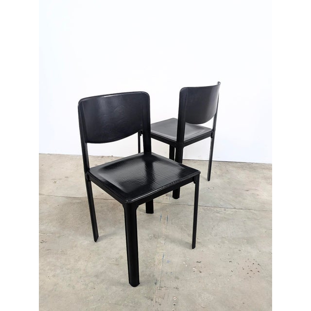 Matteo Grassi Black Leather Chairs by Matteo Grassi, Italy, 1980, Set of 2 For Sale - Image 4 of 13