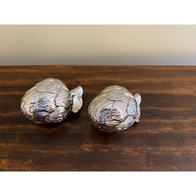Silver Vintage Godinger Silver-Plated Artichoke Salt & Pepper Shakers - Pair For Sale - Image 8 of 11