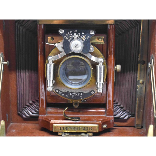Late 19th Century Antique 19th Century Mahogany & Brass Pony Premo B by Rochester Optical Co. Folding Camera With Red Bellows For Sale - Image 5 of 12