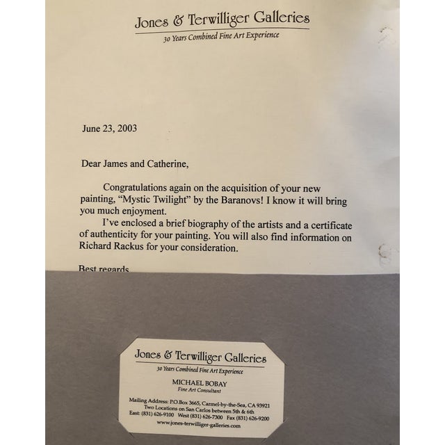 Lydia and Evgeny Baranov "Mystic Twilight" Painting of Carmel Mission, Framed For Sale In Savannah - Image 6 of 11