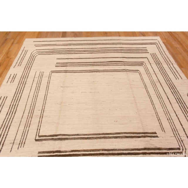 2020s Nazmiyal Collection Ivory Cream Brown Geometric Square Design Modern Area Rug For Sale - Image 5 of 6