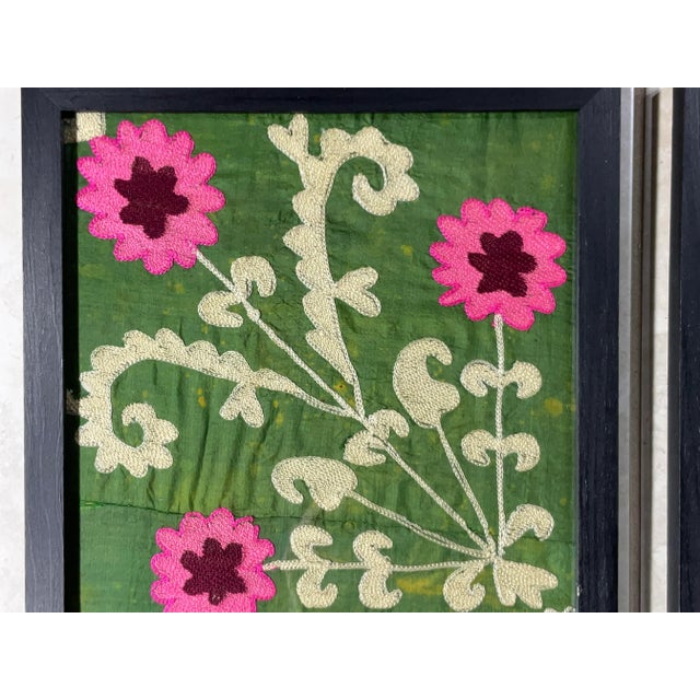 Pair of 19 Century Antique Silk Suzani Wall Hanging For Sale - Image 4 of 10