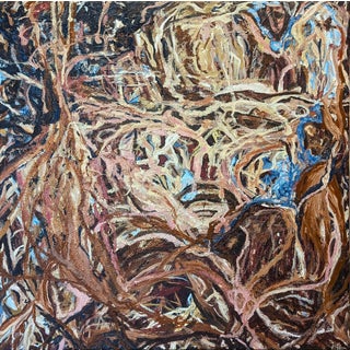 Kristi Haines Herman “Silent Lament” Contemporary Gestural Blue, Brown, & Tan Abstract Painting, 2025 For Sale