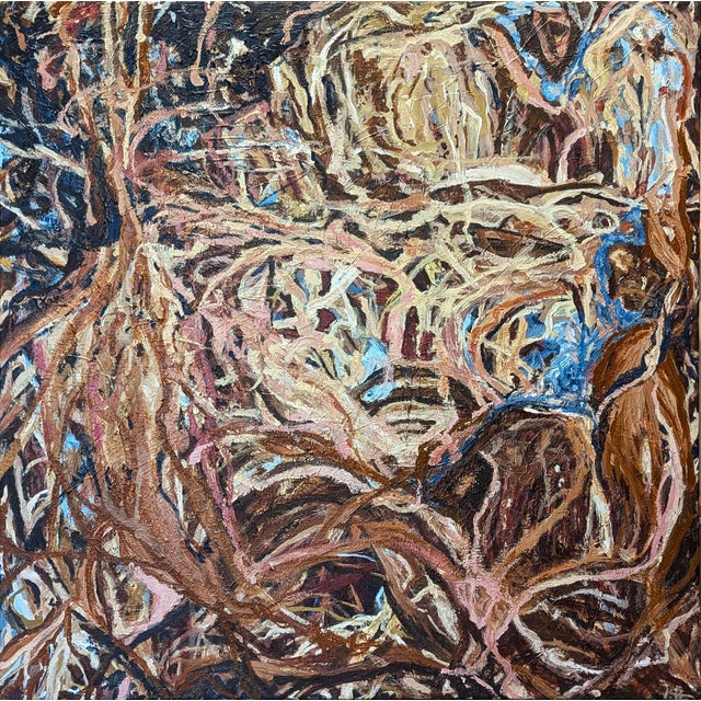 Kristi Haines Herman “Silent Lament” Contemporary Gestural Blue, Brown, & Tan Abstract Painting, 2025 For Sale