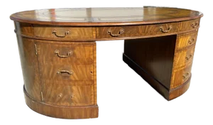 Vintage Maitland Smith Oval Partners Desk Victorian Burl Wood Style, Needs Restoration