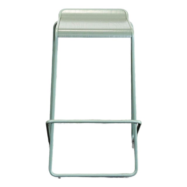 Blu Dot Minimalist Green Metal Counter Stool For Sale
