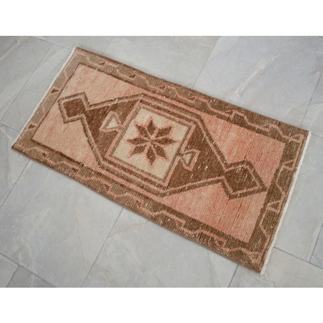 1970s Vintage Hand-Knotted Small Rug Distressed Turkish Rug Door Mat Bath Mat Entry Decor 2x3 Ft Approx For Sale - Image 11 of 14