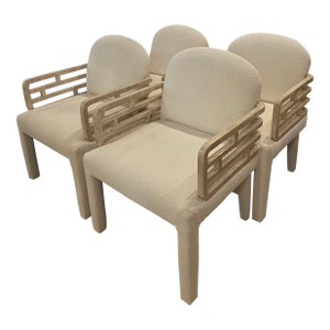 Maitland Smith 4 Tessellated Stone Marble Arm Dining Chairs New Boucle Fabric